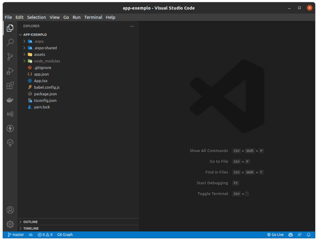 Explorer do VS Code com a estrutura do projeto app-exemplo