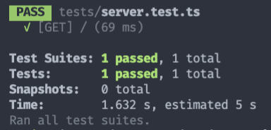 Resultado do teste após o Jest executar.