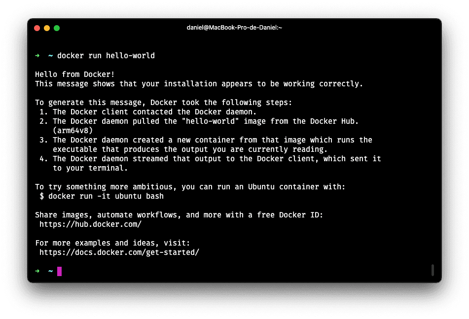 resultado do docker run hello world