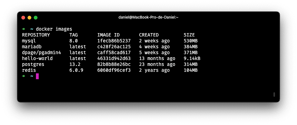 resultado comando docker images